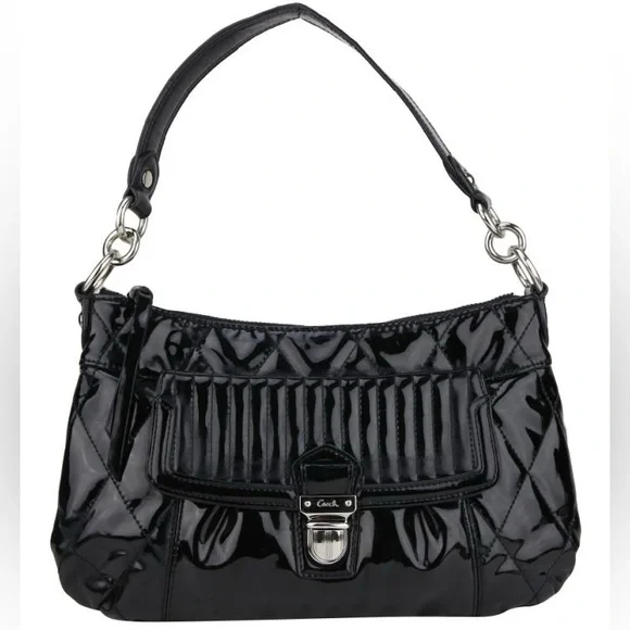 Coach liquid Gloss Black Poppy Quilted Shoulder Bag - Picture 1 of 11